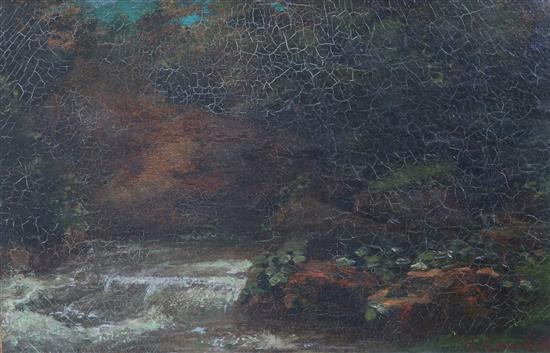 Attributed to Gustave Courbet (1819-1877) River landscape 10.5 x 16in., Ex. Collection William de Belleroche